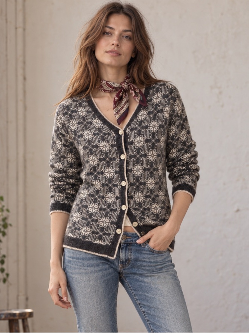 Vintage Gap Fair Isle Lambswool Cardigan Sweater | Nordic Snowflake | Size Large